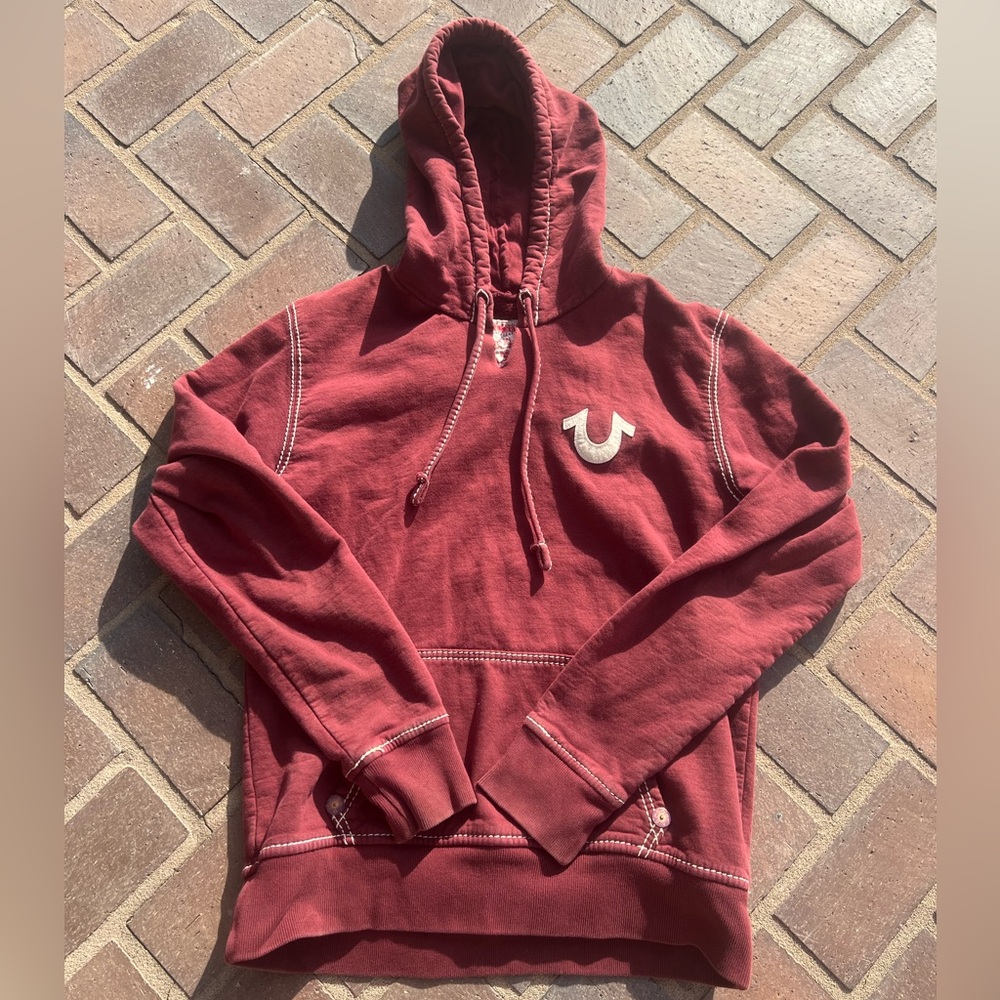 Burgundy True Religion hoodie - streetwear style